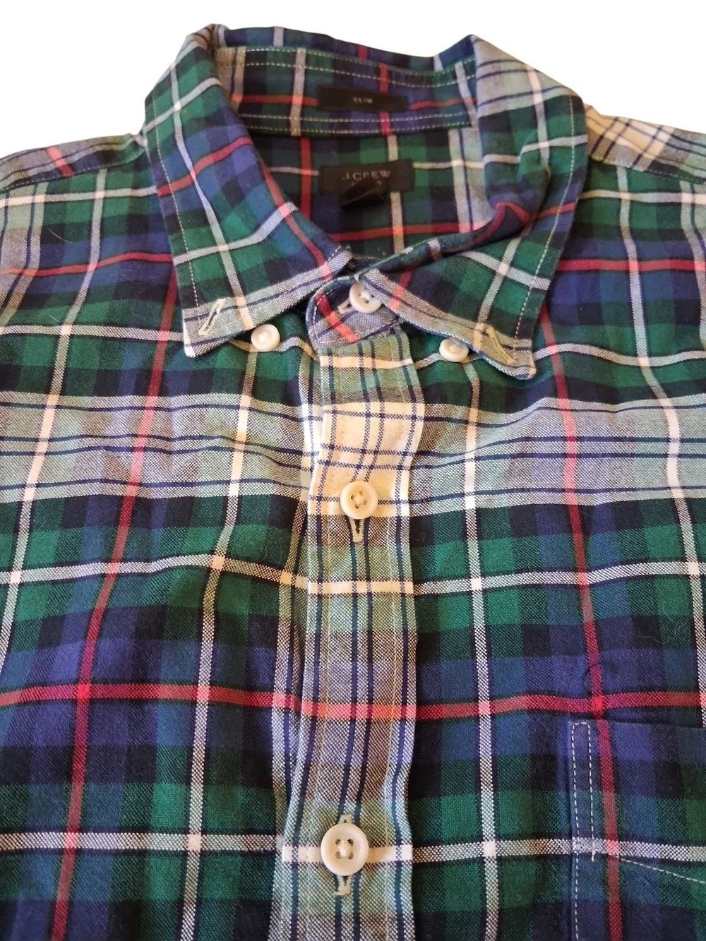J. Crew Green and Navy Plaid Button-Down Shirt
